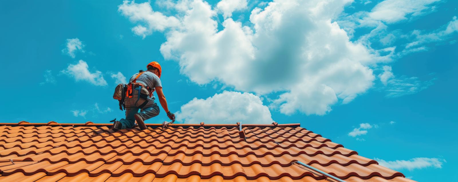 Roofer working on a tiled roof