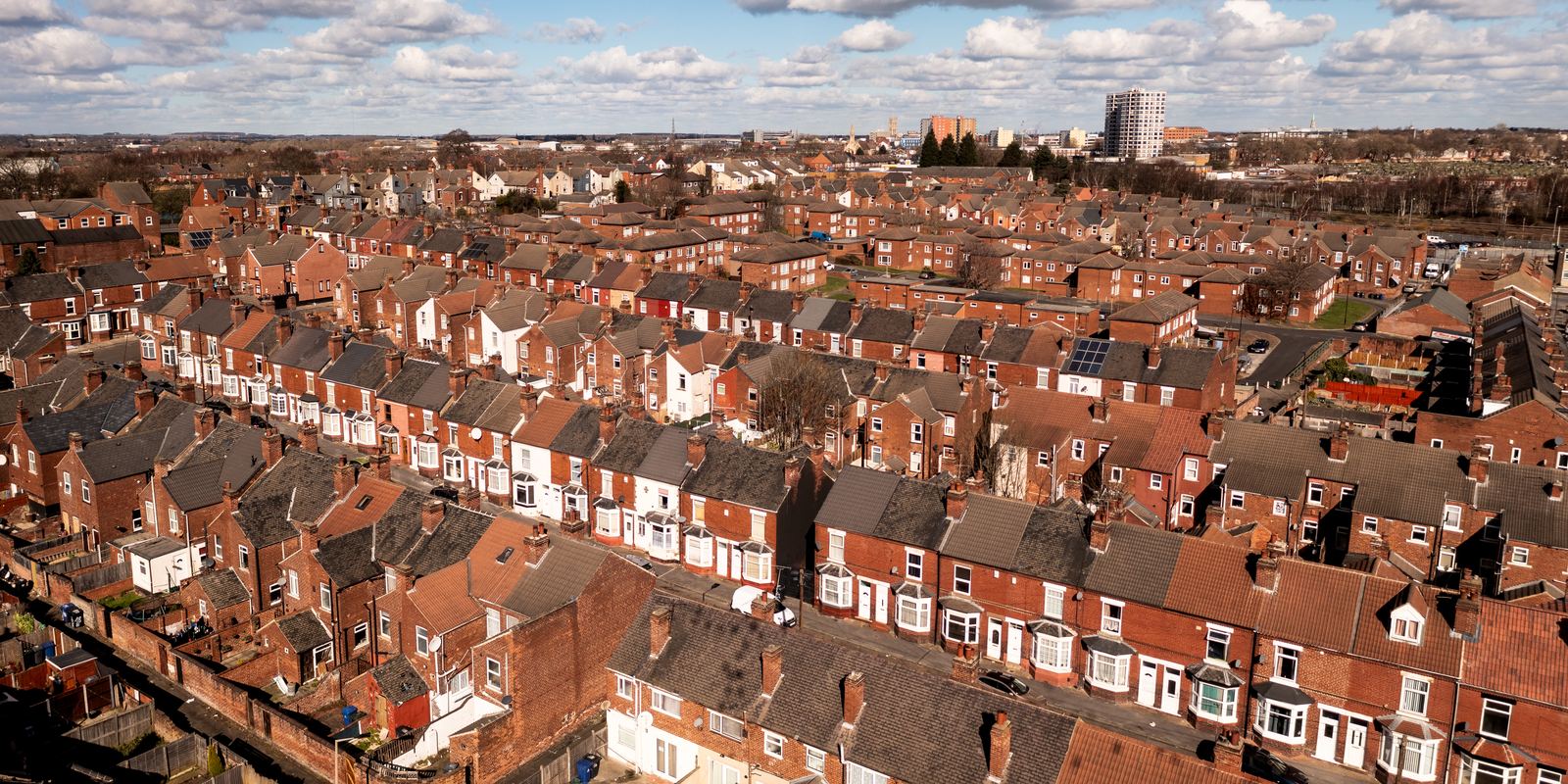Aerial view across terraced rooftops